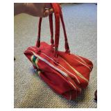 Two vintage Handbags - Red Nylon Satchel with Stripe Detail and Navy Leather Tote