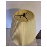 Mid-Century Table Lamp - Brass Base, Wood Stem, Cream Pleated Shade