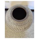 Ceramic Vase - Large Textured Round Vessel with Gray/Beige Pattern