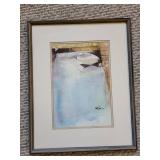 Abstract Coastal Landscape - Framed Artwork, Pale Blue Wash, Signed