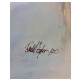Abstract Coastal Landscape - Framed Artwork, Pale Blue Wash, Signed