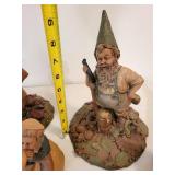 Six-Piece Vintage Hand-Painted Gnome Figurine Set - Leaf & Acorn Bases