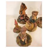 Six-Piece Vintage Hand-Painted Gnome Figurine Set - Leaf & Acorn Bases