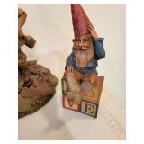 Six-Piece Vintage Hand-Painted Gnome Figurine Set - Leaf & Acorn Bases