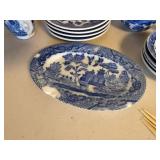 Miniature Blue Willow Child Tea Set Lot Porcelain Plates Teapot Cups