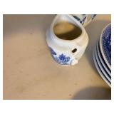 Miniature Blue Willow Child Tea Set Lot Porcelain Plates Teapot Cups