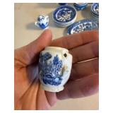 Miniature Blue Willow Child Tea Set Lot Porcelain Plates Teapot Cups