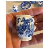 Miniature Blue Willow Child Tea Set Lot Porcelain Plates Teapot Cups