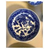 Miniature Blue Willow Child Tea Set Lot Porcelain Plates Teapot Cups