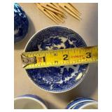 Miniature Blue Willow Child Tea Set Lot Porcelain Plates Teapot Cups