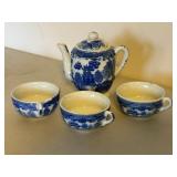 Miniature Blue Willow Child Tea Set Lot Porcelain Plates Teapot Cups