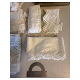 Vintage Mondamin Hamburg Tin w White Lace Trim Sewing Lot
