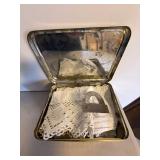 Vintage Mondamin Hamburg Tin w White Lace Trim Sewing Lot