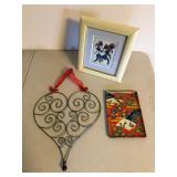 Decorative Home Decor Lot Framed Floral Art Heart Hanger Dish