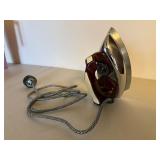 Vintage Rowenta Electric Dry Iron Burgundy Chrome 7in Untested