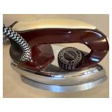 Vintage Rowenta Electric Dry Iron Burgundy Chrome 7in Untested