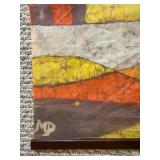 Pair Vintage Signed Batik Textile Wall Hangings w Wood Slats 12x28