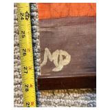Pair Vintage Signed Batik Textile Wall Hangings w Wood Slats 12x28