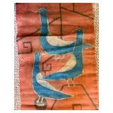 Pair Vintage Signed Batik Textile Wall Hangings w Wood Slats 12x28