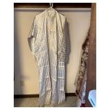 Vintage Moroccan Style Caftan Robe White Blue Striped Embroidered