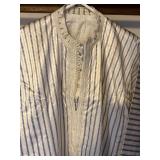 Vintage Moroccan Style Caftan Robe White Blue Striped Embroidered