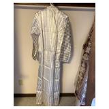 Vintage Moroccan Style Caftan Robe White Blue Striped Embroidered