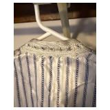 Vintage Moroccan Style Caftan Robe White Blue Striped Embroidered