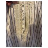 Vintage Moroccan Style Caftan Robe White Blue Striped Embroidered