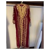 Burgundy Velvet Moroccan Style Caftan Robe Gold Trim Rhinestones