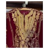 Burgundy Velvet Moroccan Style Caftan Robe Gold Trim Rhinestones