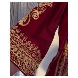 Burgundy Velvet Moroccan Style Caftan Robe Gold Trim Rhinestones