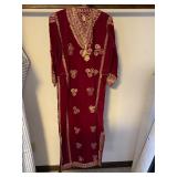 Burgundy Velvet Moroccan Style Caftan Robe Gold Trim Rhinestones