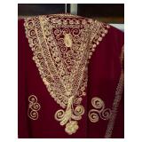 Burgundy Velvet Moroccan Style Caftan Robe Gold Trim Rhinestones