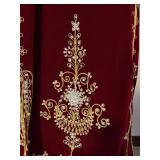 Burgundy Velvet Moroccan Style Caftan Robe Gold Trim Rhinestones