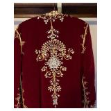 Burgundy Velvet Moroccan Style Caftan Robe Gold Trim Rhinestones