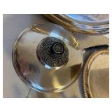 Mixed Silverplate Serving Tray Pan Candle Holder Lot 6 Pcs Vintage