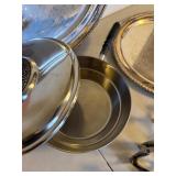 Mixed Silverplate Serving Tray Pan Candle Holder Lot 6 Pcs Vintage
