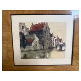 Vintage Framed Bruges Canal Scene Print Wall Art 20x19 Attributed