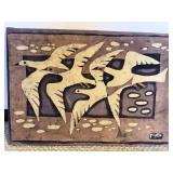 Signed Vintage Batik Textile Wall Art Flying Birds Framed 26x18