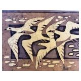 Signed Vintage Batik Textile Wall Art Flying Birds Framed 26x18