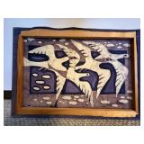 Signed Vintage Batik Textile Wall Art Flying Birds Framed 26x18