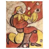 Vintage Clown Jester Fabric Wall Hanging Batik Style 17x26 Signed