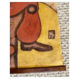 Vintage Clown Jester Fabric Wall Hanging Batik Style 17x26 Signed