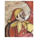Vintage Clown Jester Fabric Wall Hanging Batik Style 17x26 Signed