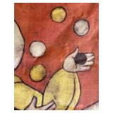 Vintage Clown Jester Fabric Wall Hanging Batik Style 17x26 Signed