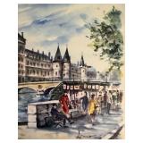 Signed Framed Paris Watercolor La Conciergerie et la Seine Artwork