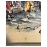 Signed Framed Paris Watercolor La Conciergerie et la Seine Artwork