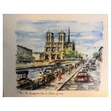 Signed Framed Paris Notre Dame Watercolor Painting 14x10 Street Scene