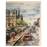 Signed Framed Paris Notre Dame Watercolor Painting 14x10 Street Scene