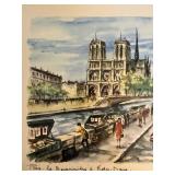 Signed Framed Paris Notre Dame Watercolor Painting 14x10 Street Scene